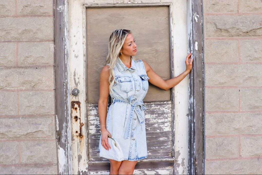 short sleeve jean button up dress